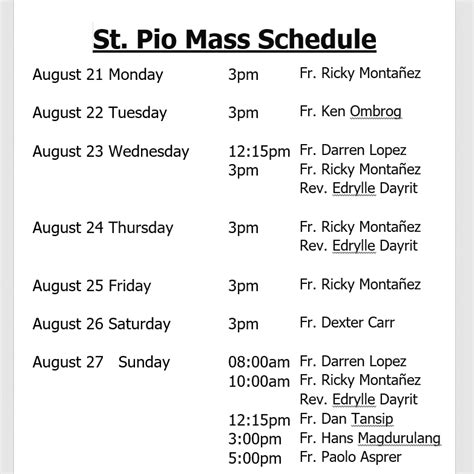 padre pio ayala feliz mass schedule|Mass Schedule & Devotions .